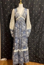 1970  s Gunne Sax Prairie Maxi Patchwork Dress With Lace Size 7 Small/extra Small