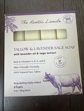 RUSTIC LANDS Grass Fed Beef Tallow Bar Soap Lavender Oil Sage Extract 4 Rar
