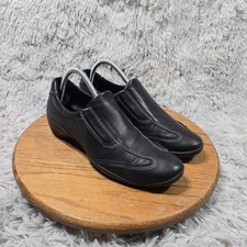 ECCO Womens Size 10-10.5 EU 41 Black Leather Luxury Slip On Moccasin Wedge Shoed