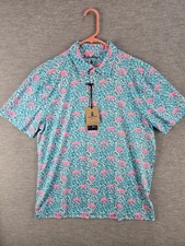 Chubbies Performance Polo The Domingo Flamingo All Over Print Shirt Size Medium
