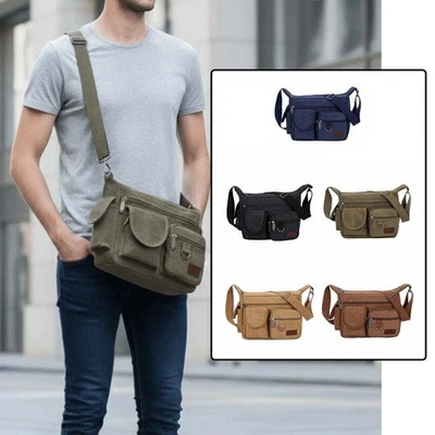 Men Canvas Crossbody Bag Casual Shoulder Travel Tote Luxury Messenger Sides Pack - Image 1 of 4