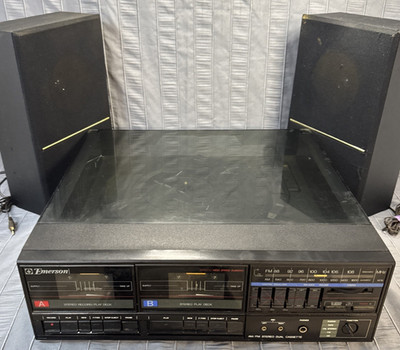 Emerson M2335 Dual Cassette Turntable AM/FM Vintage For Parts Or Repair