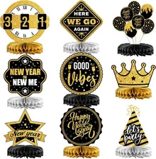 KatchOn, New Years Centerpieces For Tables Black and Gold Year Honeycomb 