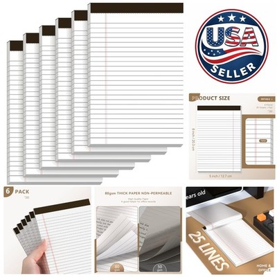 Versatile 5x8'' Perforated Writing Pads - 6-Pack Ideal for Note-Taking