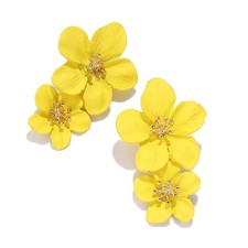 Bohemian Daisy Flower Matte Floral Petal Drop Dangle 1.3 inches, Yellow