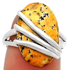 Natural Russian Honey Dendrite Opal 925 Sterling Silver Ring s.7 Jewelry R-1444