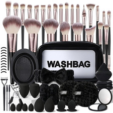 Black Makeup Brushes Set Professional 63Pcs with Case Premium Synthetic for Foun