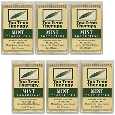 Tea Tree Therapy Birchwood Mint Toothpicks 100 Count Each (Pack of 6)