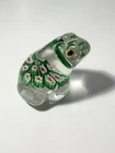 Vintage Art Glass Murano Millefiori Clear Frog Red Green Flowers Paperweight 2"