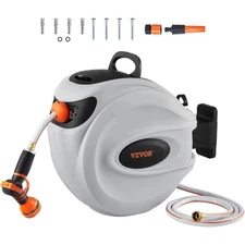 Retractable Hose Reel, 65 ft x 5/8 inch, 180° Swivel Bracket Wall-Mounted Garden