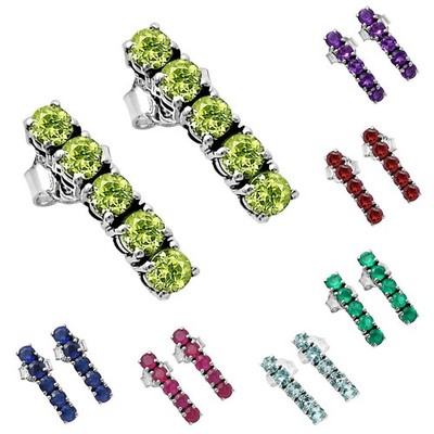 Colorful Gemstone Bar Stud Earrings   925 Sterling Silver Jewelry Gift DGE1070