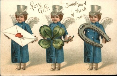 Valentine's Day Three Cupid Children c1900s-10s Vintage Postcard