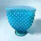 Fenton Blue Opalescent Hobnail Small Mini Fan Vase 1940s Vintage 3.5”