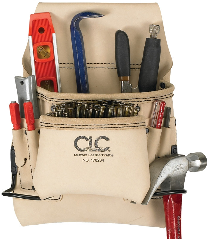 CLC Tool Works Series 178234 Nail and Tool Bag, 8-Pocket, Leather, White