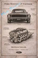 Photo Ford Mustang GT Fastback 1968 Bullitt – Affiche technique V8