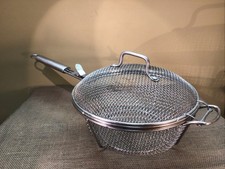 Stainless Deep Fry Large Basket With Insulated Handle Locking Lid 12 Diameter