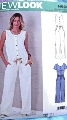 NEW- New Look 6661 Relaxed Fit Jumpsuits w Drawstring Waist Pattern sz 10-22