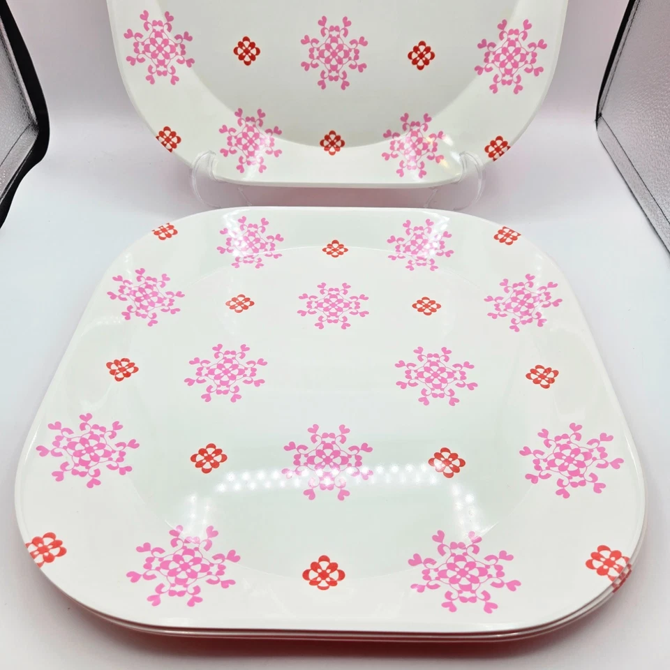 Juego de 4 platos de cena de melamina floral rosa rojo IKEA borde redondeado cuadrado de 13,5 pulgadas Foto 2 de 4