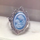 vintage Cameo ring blue agate sterling silver antique jewelry anniversary gift