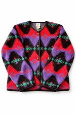 Vintage Southwestern Aztec Fleece Cardigan Sweater Women Medium Geometric Tribal
