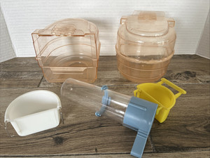 Vintage Parrots Parakeet Birdcage Hanging Bathtub and Feed Dishes Lot of 5