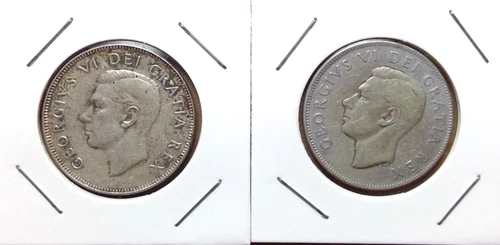 (2) 1950 Canada George VI Silver 50 Cents 80 % silver