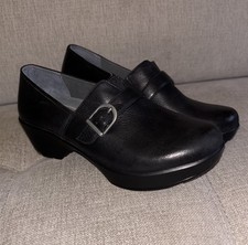Dansko Leather Buckle Jane Clogs Women's Size 36/5.5-6 Black Slip On Shoes