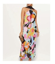 RIXO Hayley Silk Midi Slip Dress Tulip Spot Mix Multi UK 8 US 4 Anthro