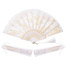 30pcs White Rose Lace Floral Folding Hand Fans Chinese Retro Folding Fan Brid...