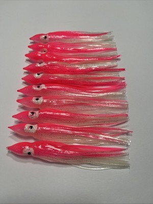 Octopus Squid Skirts Saltwater Trolling 10 Pack NEW 4.75  Pink white Clear