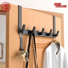 Over the Door 5 Hook Rack Heavy Duty Hanger for Coats Towels Matte Black 1 3/8"