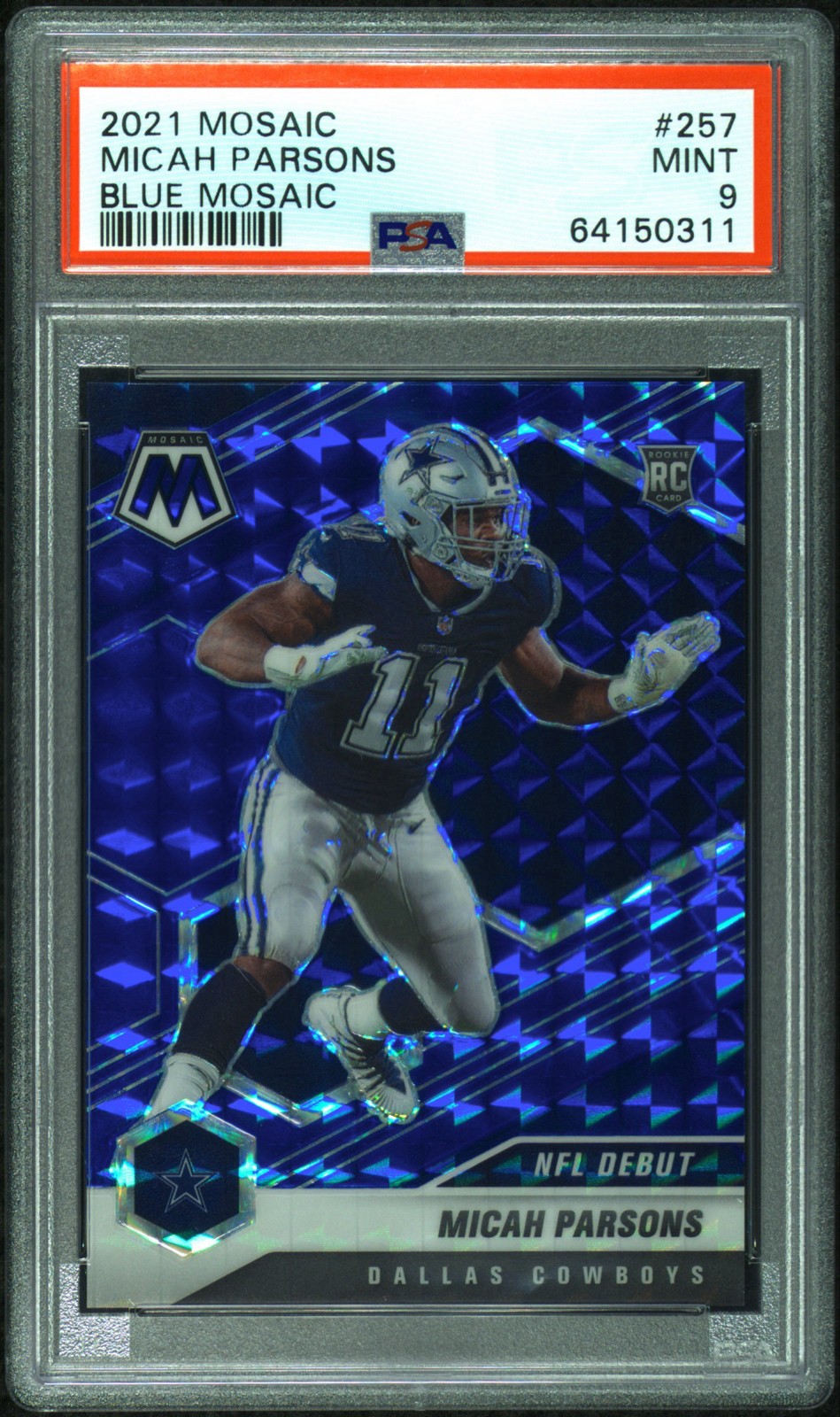 2021 Panini Mosaic NFL Debut Micah Parsons #257 Blue Mosaic Prizm /99 (RC) PSA 9