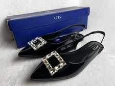 New Flats Low Pump Pointed Toe Dress Slingback Shoes Womens 8.5 M Black Patent