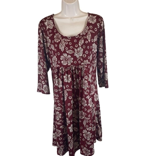 R&B collection burgundy jersey knit dress red floral women’s large long ...