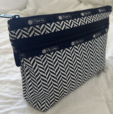 LeSportsac Cosmetic Clutch Black and White Chevron Print