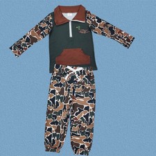 Hunting Duck Camo Half Zip Pullover Top With Pants 2-pieces Outfit Boys