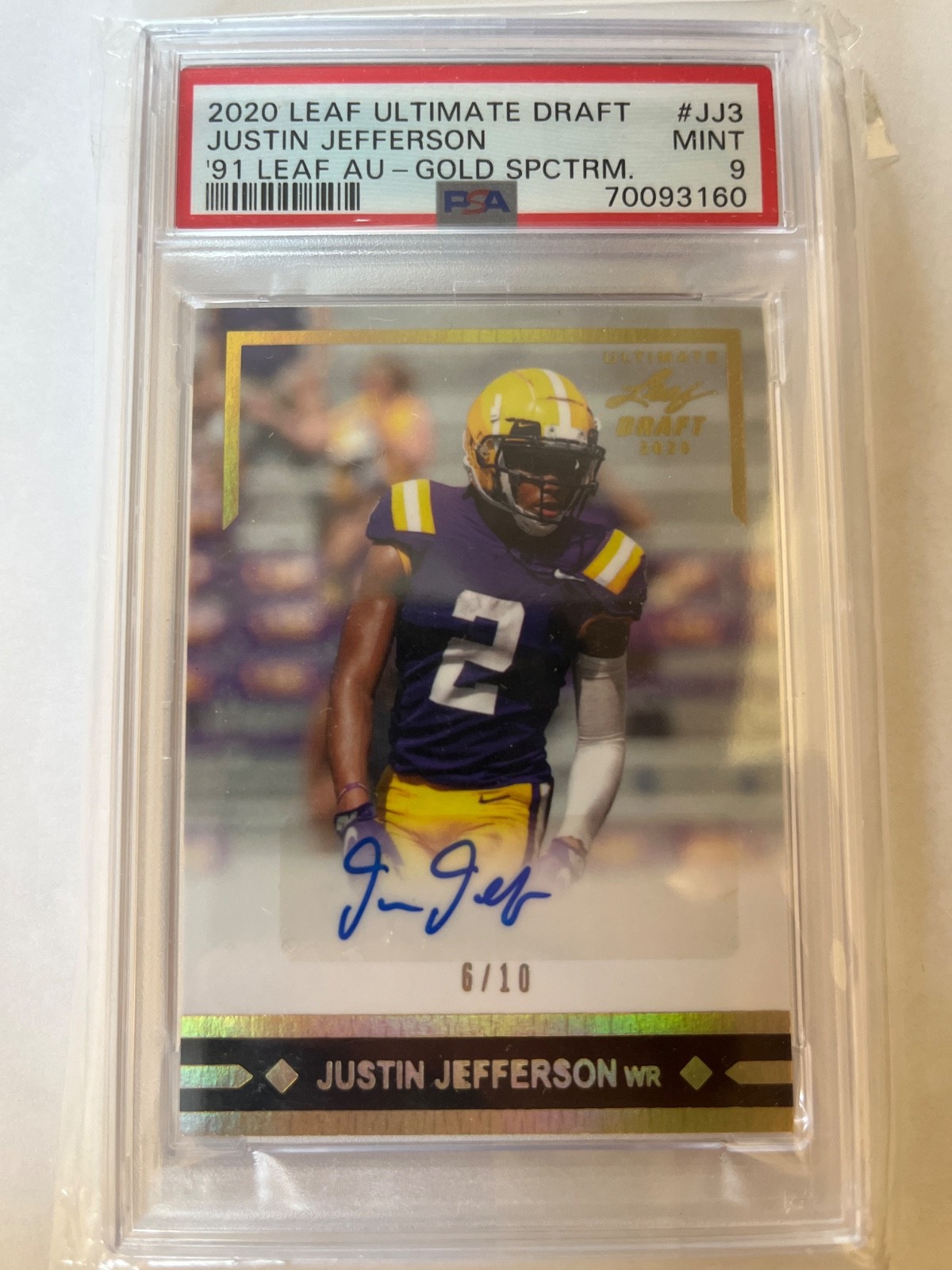 Justin Jefferson Leaf Ultimate Draft 1991 Leaf Rookie Autographs #JJ3 Gold Spectrum