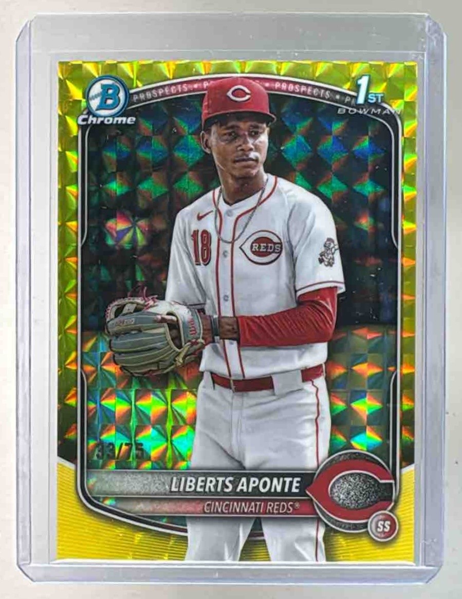 Liberts Aponte 2025 Bowman Chrome #BCP-174 Yellow Geometric Refractor 1st RC /75