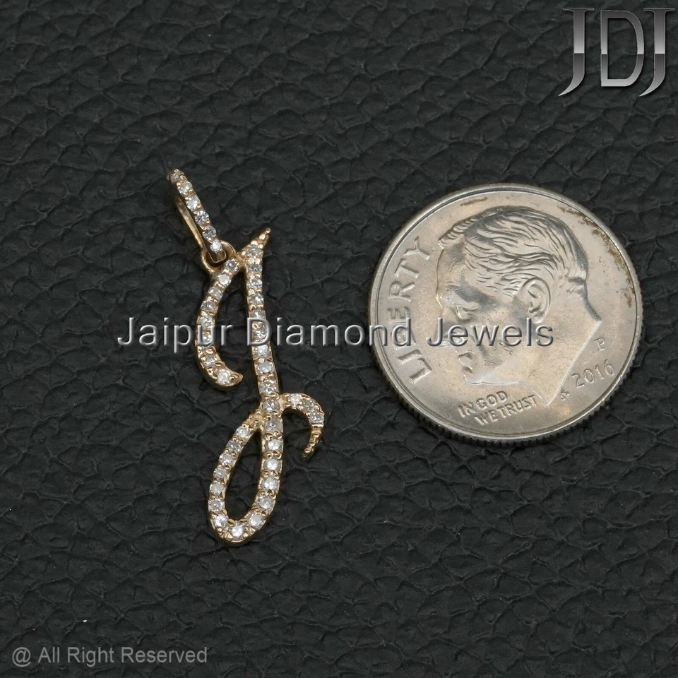 Conjunto de pingente inicial de ouro amarelo 14k sólido diamante natural J conjunto de joias - Imagem 4 de 4