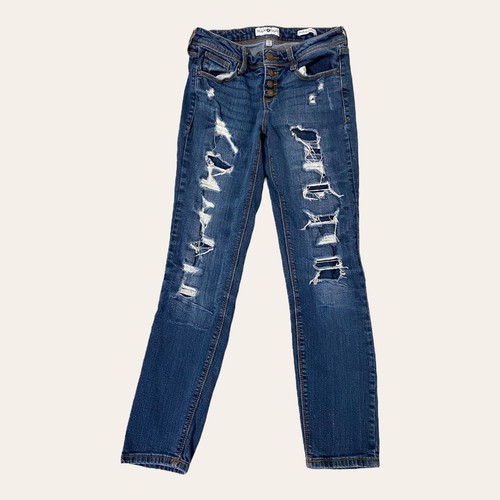 Black Daisy Women Juniors Jeans 3/26 Distressed Jamie Skinny Fit Button Fly - Picture 6 of 14