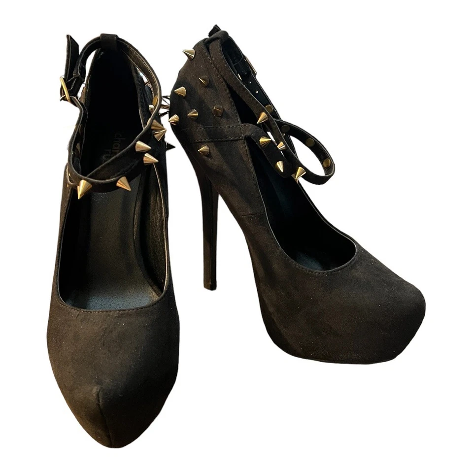 Zapatos Charlotte Russe Spike Plataforma Stiletto Gótico Correa Cruzada Vegana Gamuza Talla 7 Foto 3 de 4
