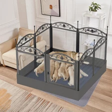 Spacious Large Dog Whelping Box Puppy Playpen Fence with Waterproof Whelping Pad