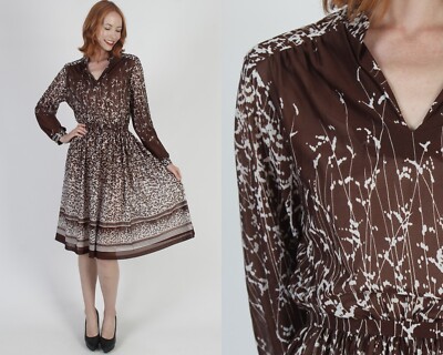 Vtg 80s Wear To Work Print Dress With Belt Cascading Nature Floral Thin  Sundress