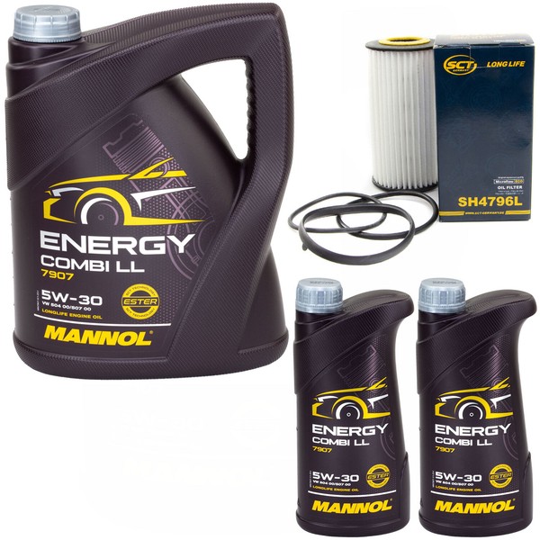 MotoröL Set Mannol Energy Combi LL 5W-30 7 Liter + ÖLfilter FüR Audi A3 TT 2.5-image