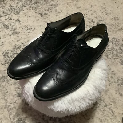 Johnston And Murphy Sz 9.5 Black Sheepskin Leather Duvall Oxford Wingtip Shoes s-l400.jpg main image 3