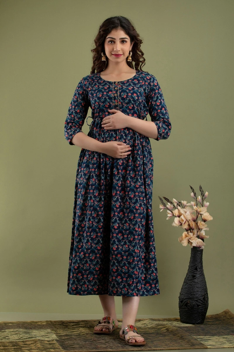 Indian Cotton Floral Maternity Dress anarkali Pregnancy Nursing gown Ethnic