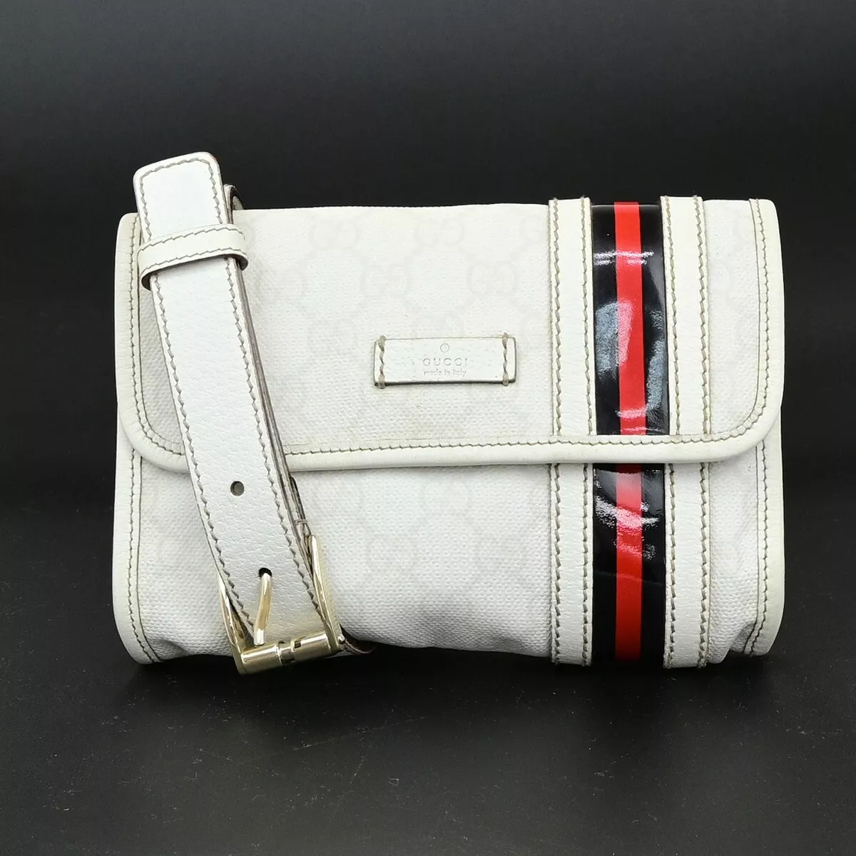 Sac à bandoulière GUCCI logo Sherry Bum Body cuir suprême blanc GHW Italie 38EE065