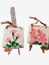 Vtg Pottery Wall Tiles Carol Koenig Clay Art-Pink Gladiolus & Carnations-2 Tiles