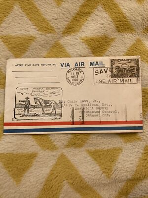 Envelope Vintage 1930 First Flight Regina Saskatchewan Air Mail Stamp STP