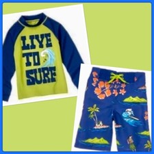 NWT 5 Gymboree SWIM SHOP 2pc I LOVE TO SURF Rash Guard Swimming TRUNKS set